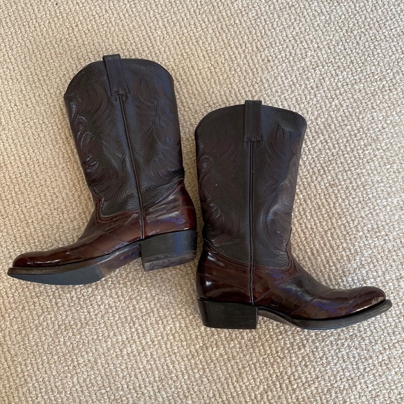 Barely Worn Eel Skin African Boots Made In Mexico Vintage Brown Leather Cowboy - Picture 9 of 17